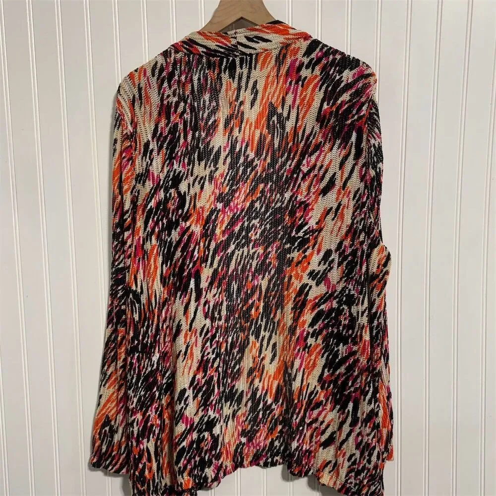 Maggie Barnes Duster 2X Abstract Animal Print Cardigan Sweater Orange Black Plus - Picture 6 of 7